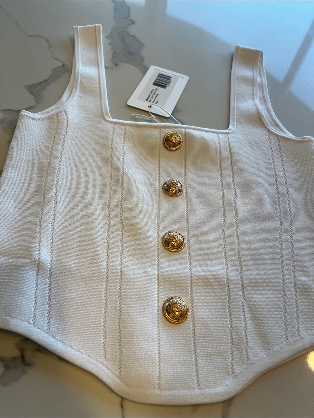 Noli White Knit Button-Front Top